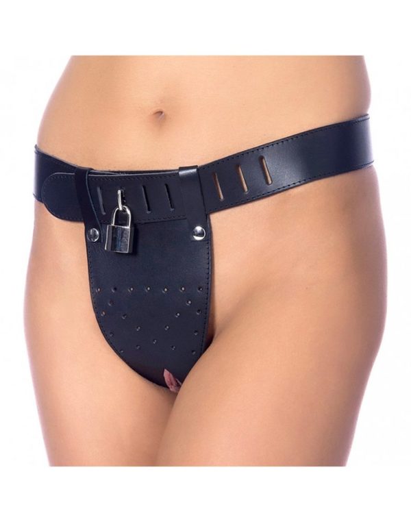 Rimba Chastity Belt with Two Holes In Crotch Padlock Included Kožený pás cudnosti pro ženy Velikost M/L