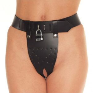 Rimba Chastity Belt with Two Holes In Crotch Padlock Included Kožený pás cudnosti pro ženy Velikost M/L - M-L