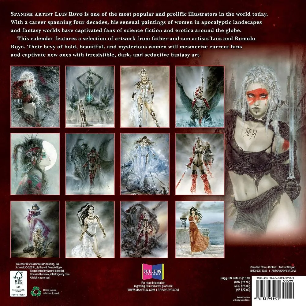 FANTASY ART OF ROYO - OFFICIAL 2024 CALENDAR (sleva - naražený roh) - Obrázek 2