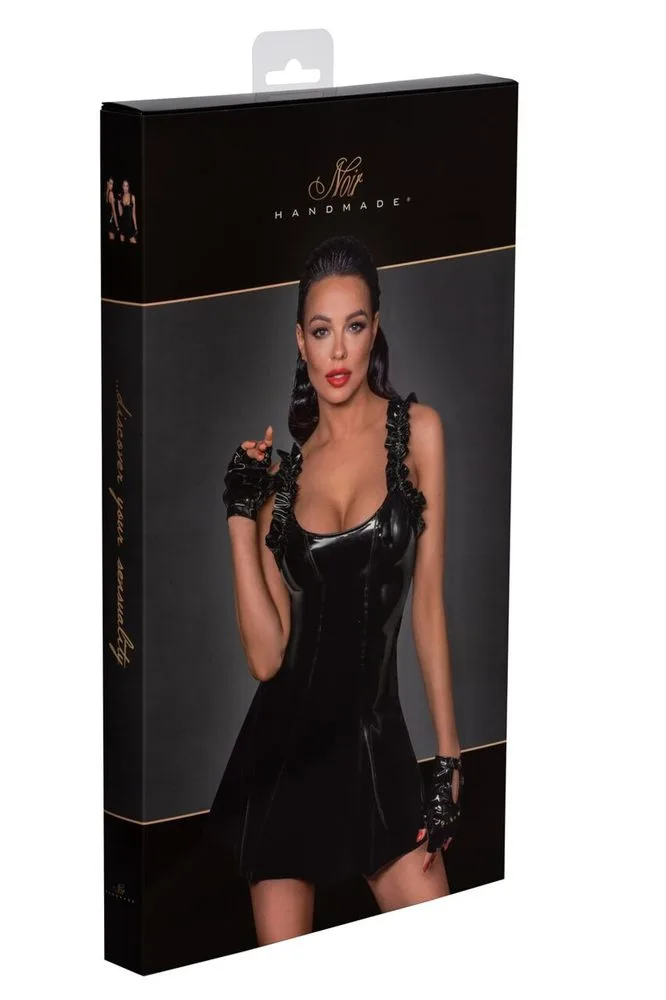 Noir Handmade F248 Short PVC Dress with Frilled Shoulder Straps - M - Obrázek 2