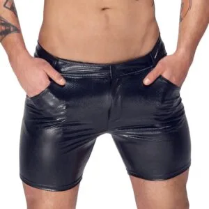 Noir Handmade H068 Mid-Length Shorts of Snake Wetlook with Back Pockets - 2XL