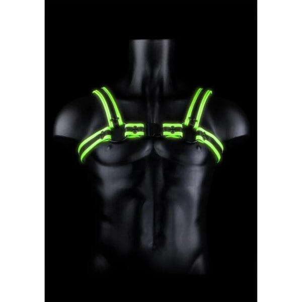 Ouch! Glow in the Dark Buckle Bulldog S/M svítící pánský kožený postroj