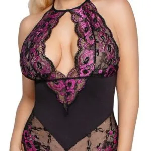 Cottelli Curves Body s fialovým vzorem - 3XL