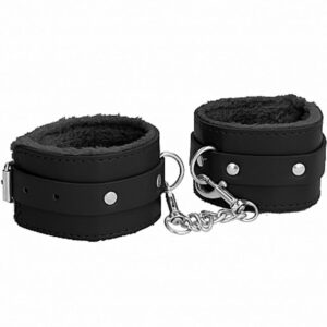 Ouch! Plush Leather Hand Cuffs Black