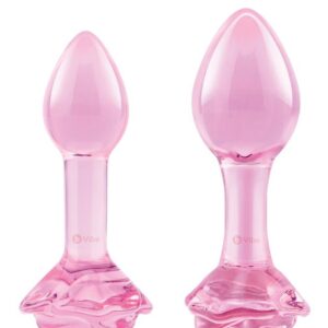 Pink Roses Glass Butt Plug Training Set