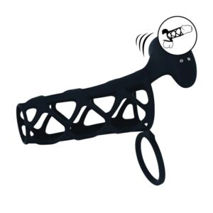 Vibrating Cage Silicone Cock Sleeve and Ball Ring - Black