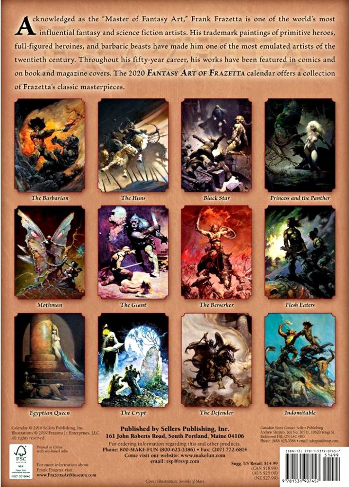 FANTASY ART OF FRANK FRAZETTA - 2020 CALENDAR - Obrázek 2
