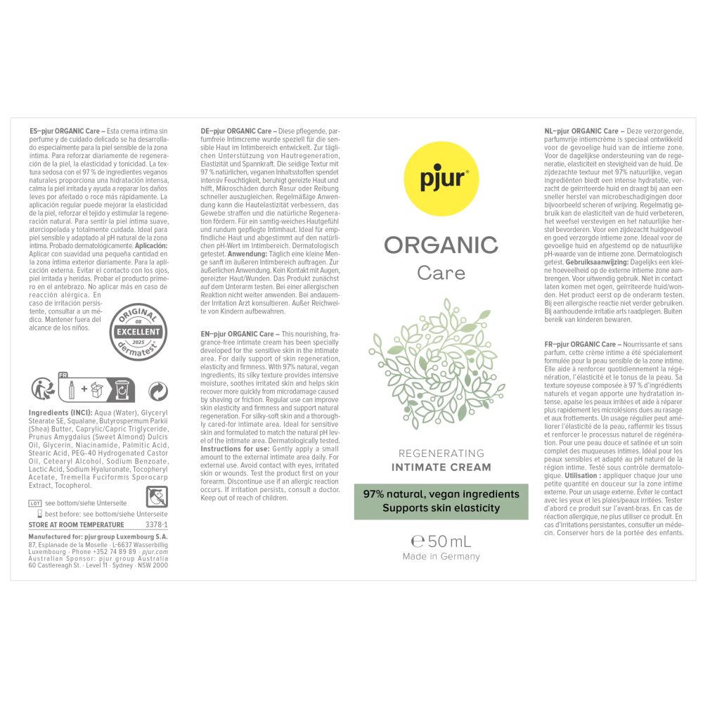 Pjur ORGANIC Care Regenerating Intimate Cream 50 ml - Obrázek 2
