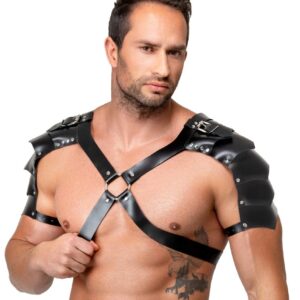 ZADO pánský kožený hrudní harness s ramenními chrániči S–L